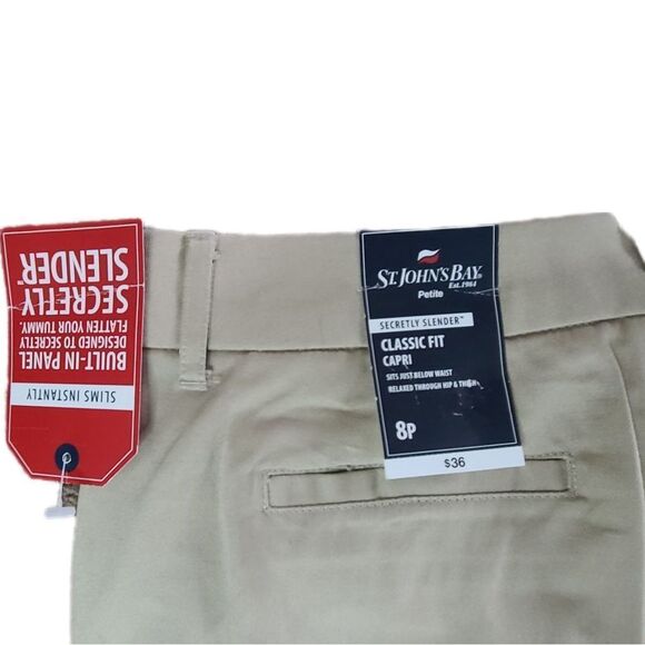 New St Johns Bay Secretly Slender Classic Fit Capri Khaki Beige 8p 8 petite nwt - Picture 3 of 4